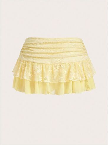 SHENHE Women's Lace Mini Skirt Y2k Low Rise Ruched Layered Ruffle Skirt in Saudi Arabia