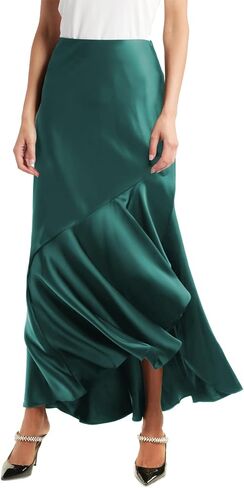 Sebowel Women Satin Skirt Silk a line swing swing blease cocktail coktail tairts حريرية منخفضة منخفضة المستوى تنورة maxi مع انقسام in Kuwait