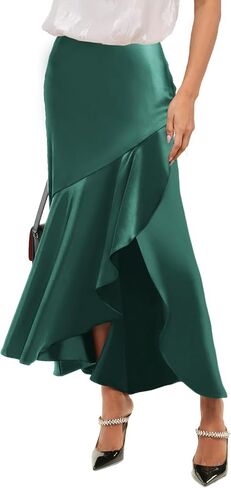 Sebowel Women Satin Skirt Silk a line swing swing blease cocktail coktail tairts حريرية منخفضة منخفضة المستوى تنورة maxi مع انقسام in Kuwait