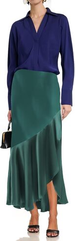 Sebowel Women Satin Skirt Silk a line swing swing blease cocktail coktail tairts حريرية منخفضة منخفضة المستوى تنورة maxi مع انقسام in Kuwait