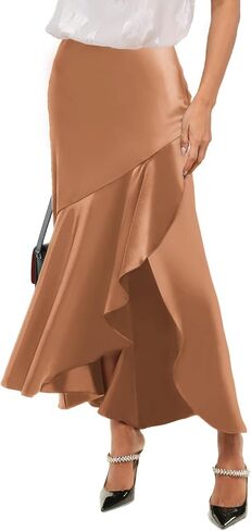 Sebowel Women Satin Skirt Silk a line swing swing blease cocktail coktail tairts حريرية منخفضة منخفضة المستوى تنورة maxi مع انقسام in Kuwait