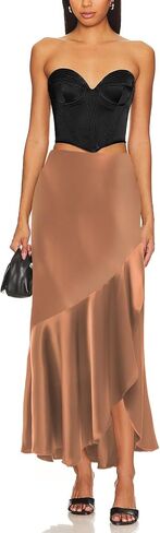 Sebowel Women Satin Skirt Silk a line swing swing blease cocktail coktail tairts حريرية منخفضة منخفضة المستوى تنورة maxi مع انقسام in Kuwait