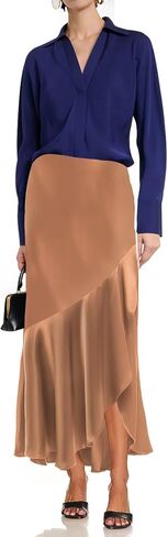 Sebowel Women Satin Skirt Silk a line swing swing blease cocktail coktail tairts حريرية منخفضة منخفضة المستوى تنورة maxi مع انقسام in Kuwait