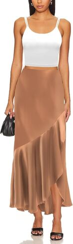 Sebowel Women Satin Skirt Silk a line swing swing blease cocktail coktail tairts حريرية منخفضة منخفضة المستوى تنورة maxi مع انقسام in Kuwait