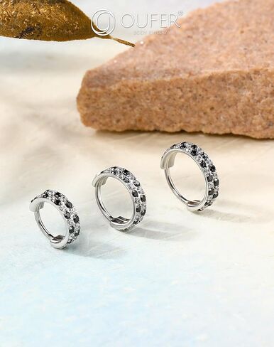 OUFER 20G Checkerboard Nose Rings For Women, 316L Surgical Steel Nose Rings Hoops, Black and Clear Cyrstal Double Hoop Hinged Segment Septum Conch Helix Lip Body Piercing Jewelry for Men-6/7/8MM in Saudi Arabia