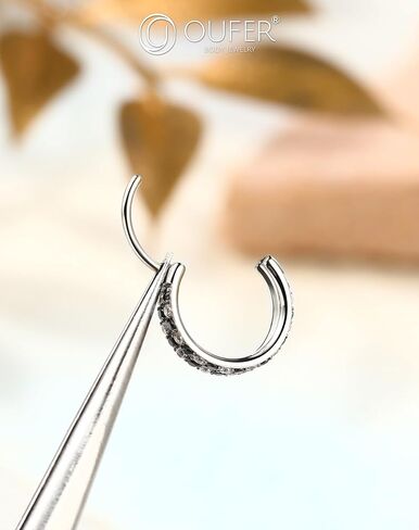 OUFER 20G Checkerboard Nose Rings For Women, 316L Surgical Steel Nose Rings Hoops, Black and Clear Cyrstal Double Hoop Hinged Segment Septum Conch Helix Lip Body Piercing Jewelry for Men-6/7/8MM in Saudi Arabia