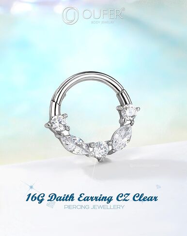 OUFER 16G Daith Piercing Jewelry, 316L Surgical Steel Daith Jewelry, Clear CZ Daith Earrings, Helix Cartilage Septum Piercing Jewelry for Women in Saudi Arabia