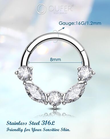 OUFER 16G Daith Piercing Jewelry, 316L Surgical Steel Daith Jewelry, Clear CZ Daith Earrings, Helix Cartilage Septum Piercing Jewelry for Women in Saudi Arabia
