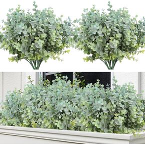 RECUTMS 8 Bundles Artificial Greenery Plants Stems Outdoor Fake Eucalyptus Plants Boxwood Bushes for Farmhouse Bathroom Office Vase Centerpiece Indoor Outdoor Decoration(Dusty Green) in Kuwait