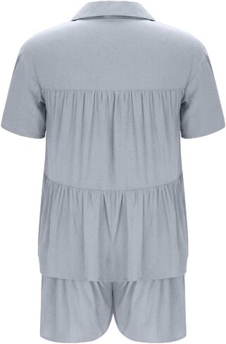 Womens Two Piece Lounge Sets 2025 Casual Summer Outfits Loose Fit Button Down Shirts and Short Matching Pajamas Sets in Saudi Arabia
