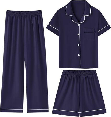 umeyda boys pajamas ، 100 ٪ cotton Kids Soft Short sleeve button button button down disual 3 pcs pjs for ages 4-12 in Kuwait