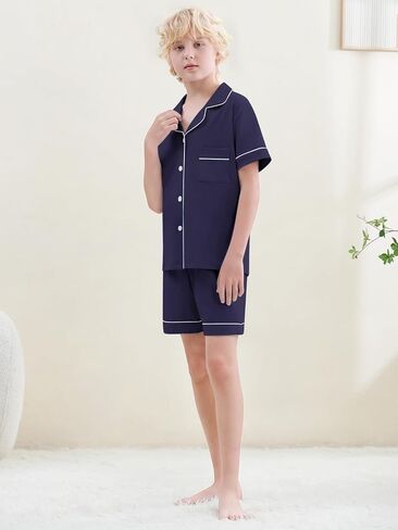 umeyda boys pajamas ، 100 ٪ cotton Kids Soft Short sleeve button button button down disual 3 pcs pjs for ages 4-12 in Kuwait