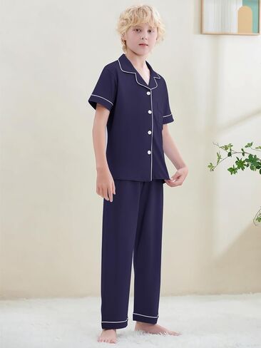umeyda boys pajamas ، 100 ٪ cotton Kids Soft Short sleeve button button button down disual 3 pcs pjs for ages 4-12 in Kuwait