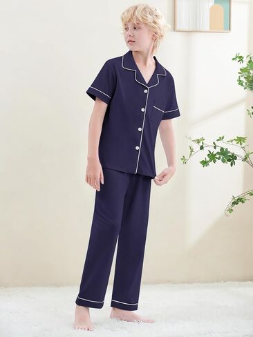 umeyda boys pajamas ، 100 ٪ cotton Kids Soft Short sleeve button button button down disual 3 pcs pjs for ages 4-12 in Kuwait