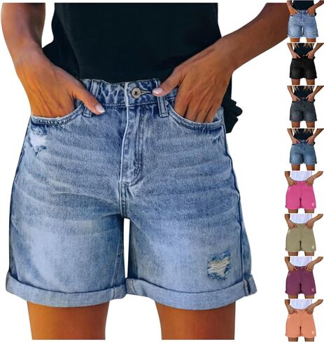 JIEMUXIU Jean Shorts Womens High Waisted Shorts Petite Length Frayed Hem Denim Hot Short Pants Vacation Beach Short in Saudi Arabia