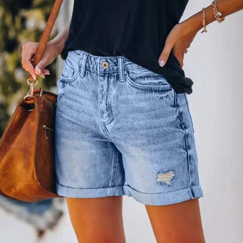 JIEMUXIU Jean Shorts Womens High Waisted Shorts Petite Length Frayed Hem Denim Hot Short Pants Vacation Beach Short in Saudi Arabia