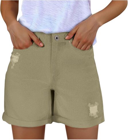 JIEMUXIU Jean Shorts Womens High Waisted Shorts Petite Length Frayed Hem Denim Hot Short Pants Vacation Beach Short in Saudi Arabia