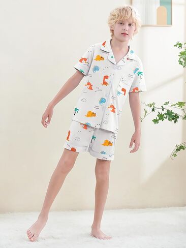 umeyda boys pajamas ، 100 ٪ cotton Kids Soft Short sleeve button button button down disual 3 pcs pjs for ages 4-12 in Kuwait