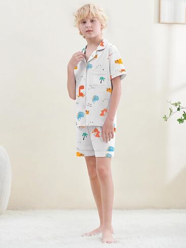 umeyda boys pajamas ، 100 ٪ cotton Kids Soft Short sleeve button button button down disual 3 pcs pjs for ages 4-12 in Kuwait
