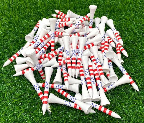 NorthPointe 2 1/8" Short Golf Tees for Par 3’s, Low Profile Woods and Hybrids – USA Stars and Stripes American Flag – 80 Wooden Golf Short Tees in Bulk in Saudi Arabia