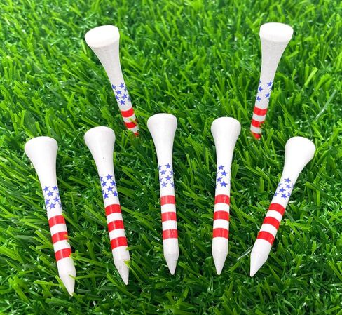 NorthPointe 2 1/8" Short Golf Tees for Par 3’s, Low Profile Woods and Hybrids – USA Stars and Stripes American Flag – 80 Wooden Golf Short Tees in Bulk in Saudi Arabia