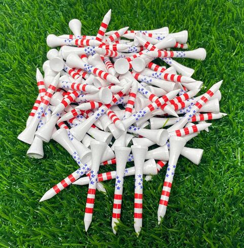 NorthPointe 2 1/8" Short Golf Tees for Par 3’s, Low Profile Woods and Hybrids – USA Stars and Stripes American Flag – 80 Wooden Golf Short Tees in Bulk in Saudi Arabia