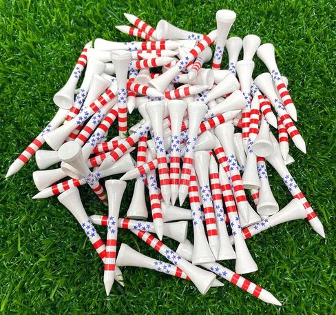 NorthPointe 2 1/8" Short Golf Tees for Par 3’s, Low Profile Woods and Hybrids – USA Stars and Stripes American Flag – 80 Wooden Golf Short Tees in Bulk in Saudi Arabia