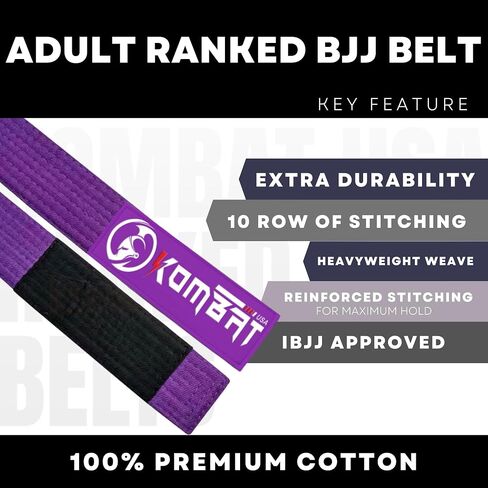 KOMBAT USA Adults Brazilian Jiu Jitsu Belts for Men & Women, Premium IBJJF Approved BJJ Belts Ranking Stripes Sleeve Bar in Kuwait
