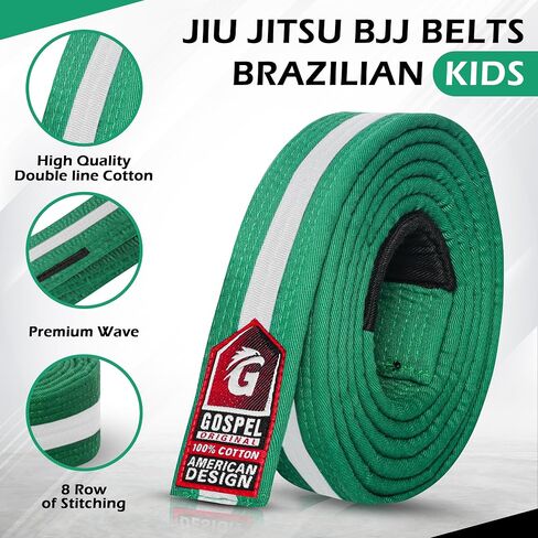 GOSPEL Sports Brazilian Jiu Jitsu Belts Preshurunk Martial Arts Youth BJJ Belts for Girls & Boys with BJJ Ranking Stripes in Saudi Arabia