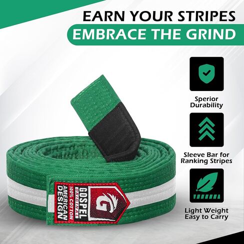 GOSPEL Sports Brazilian Jiu Jitsu Belts Preshurunk Martial Arts Youth BJJ Belts for Girls & Boys with BJJ Ranking Stripes in Saudi Arabia