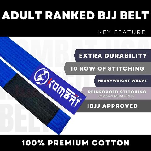KOMBAT USA Adults Brazilian Jiu Jitsu Belts for Men & Women, Premium IBJJF Approved BJJ Belts Ranking Stripes Sleeve Bar in Kuwait