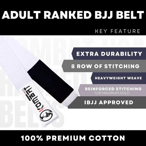 KOMBAT USA Adults Brazilian Jiu Jitsu Belts for Men & Women, Premium IBJJF Approved BJJ Belts Ranking Stripes Sleeve Bar in Kuwait