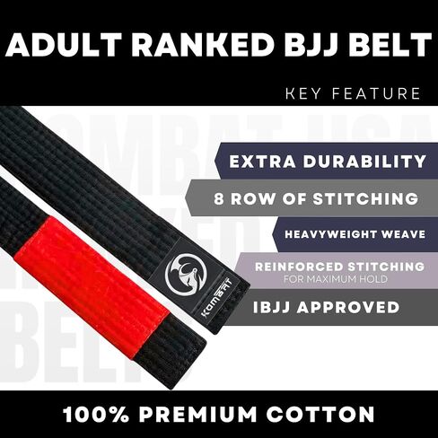 KOMBAT USA Adults Brazilian Jiu Jitsu Belts for Men & Women, Premium IBJJF Approved BJJ Belts Ranking Stripes Sleeve Bar in Kuwait