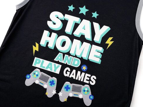 Tebbis Boys Summer Pajama Set, 3-Piece Gamer PJs‌ - Short Sleeves, Tank Top & Shorts Soft Yellow Sleepwear Size 6-18 in Kuwait
