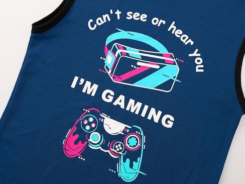 Tebbis Boys Summer Pajama Set ، 3 قطع Gamer PJS‌-أكمام قصيرة ، أعلى دبابات وسروال شورت ناعم صفراء النوم حجم 6-18 in Kuwait