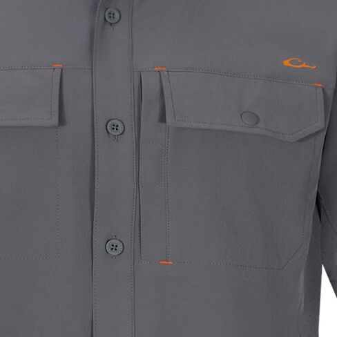 Drake Waterfowl Men's Lake Shore Performance Casual Moisture-Wicking Lightweight Breathable Solid Short Sleeve Buttoned Shirt in Saudi Arabia