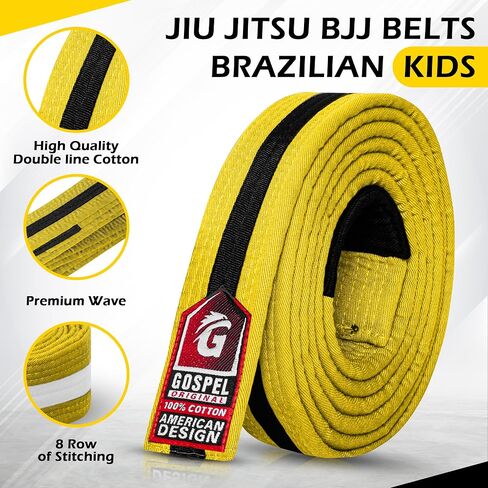 GOSPEL Sports Brazilian Jiu Jitsu Belts Preshurunk Martial Arts Youth BJJ Belts for Girls & Boys with BJJ Ranking Stripes in Saudi Arabia