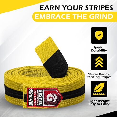 GOSPEL Sports Brazilian Jiu Jitsu Belts Preshurunk Martial Arts Youth BJJ Belts for Girls & Boys with BJJ Ranking Stripes in Saudi Arabia