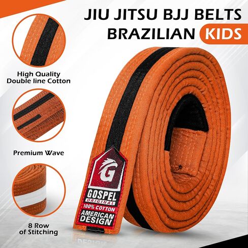 GOSPEL Sports Brazilian Jiu Jitsu Belts Preshurunk Martial Arts Youth BJJ Belts for Girls & Boys with BJJ Ranking Stripes in Saudi Arabia