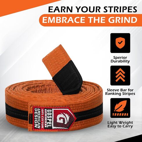 GOSPEL Sports Brazilian Jiu Jitsu Belts Preshurunk Martial Arts Youth BJJ Belts for Girls & Boys with BJJ Ranking Stripes in Saudi Arabia