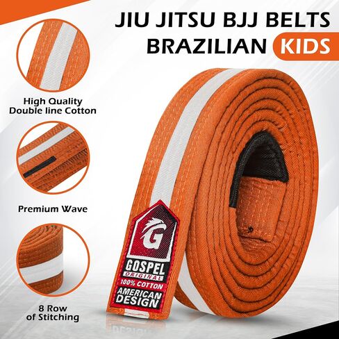 GOSPEL Sports Brazilian Jiu Jitsu Belts Preshurunk Martial Arts Youth BJJ Belts for Girls & Boys with BJJ Ranking Stripes in Saudi Arabia