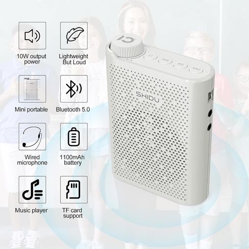 SHIDU Voice Amplifier with Wired Microphone, 10W Portable Speaker for Teachers, Bluetooth Speaker with Microphone,Portable Voice Amplifier with TF/USB/Mic for Teaching/Guiding/Training in Saudi Arabia