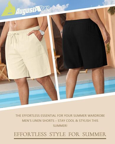2 Pack Men's Big & Tall Linen Shorts, Cotton Casual Elastic Waist Drawstring Beach Summer Shorts with Pockets in Kuwait