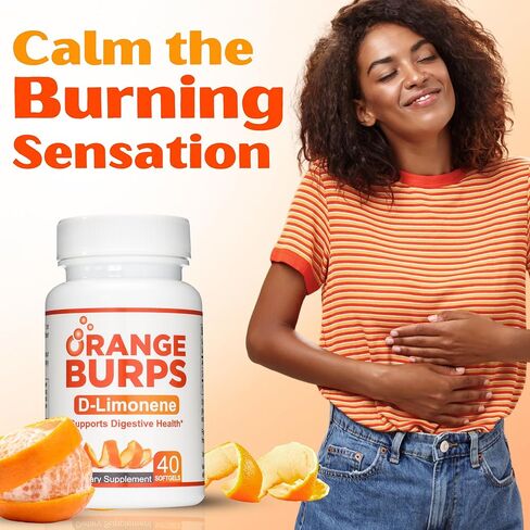 Orange Burps | D-Limonene Supplement - Acid Reducer (Antacid for Acid Reflux), Heartburn Relief, GERD Relief, and Indigestion Relief | Orange Peel Extract Soft Gels for Health and Wellness (1,000 mg) in Saudi Arabia