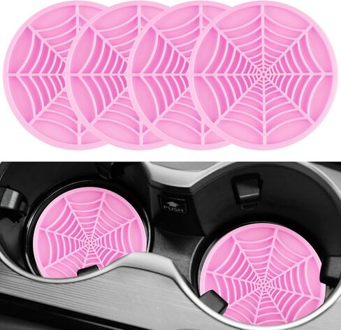 Alpmosn 4PCS Spider Web Car Coasters for Cup Holders, Halloween Funny Non-Slip Silicone Insert Ornaments Coasters, Automotive Cupholder Goth Accessories for Men & Women(Black) in Saudi Arabia
