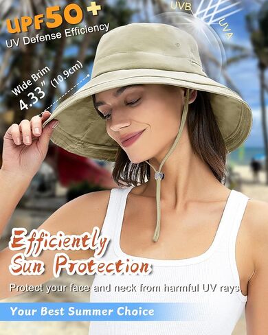 Rosoz Sun Hats for Women Wide Brim Ponytail Bucket Hat Sun Protection Beach Hat Quick-Dry Gardening Hat with Fold-Up Brim in Kuwait