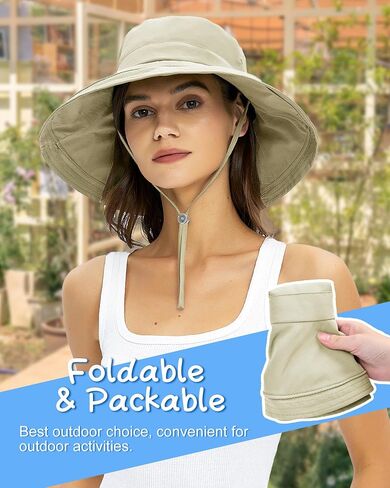 Rosoz Sun Hats for Women Wide Brim Ponytail Bucket Hat Sun Protection Beach Hat Quick-Dry Gardening Hat with Fold-Up Brim in Kuwait