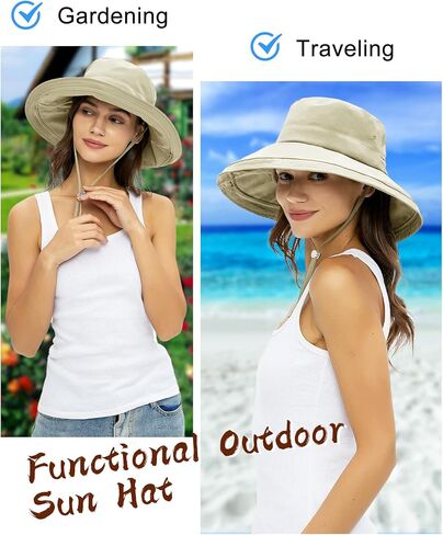 Rosoz Sun Hats for Women Wide Brim Ponytail Bucket Hat Sun Protection Beach Hat Quick-Dry Gardening Hat with Fold-Up Brim in Kuwait