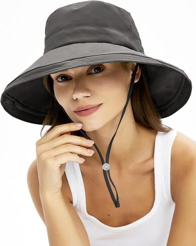 Rosoz Sun Hats for Women Wide Brim Ponytail Bucket Hat Sun Protection Beach Hat Quick-Dry Gardening Hat with Fold-Up Brim in Kuwait