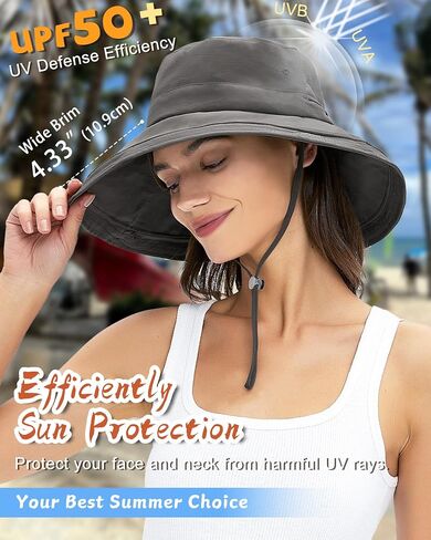 Rosoz Sun Hats for Women Wide Brim Ponytail Bucket Hat Sun Protection Beach Hat Quick-Dry Gardening Hat with Fold-Up Brim in Kuwait